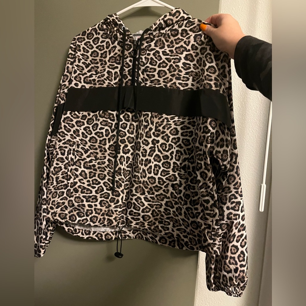 Drawstring Leopard Windbreaker Hoodie M